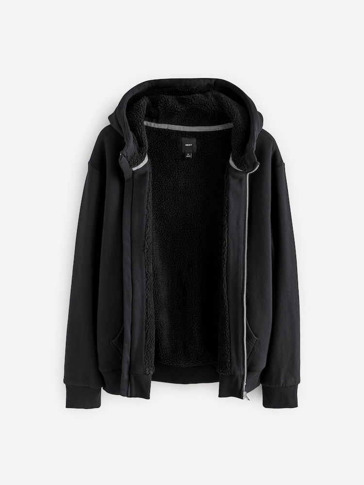 Black Borg Fleece Lined Zip Up Hoodie - Image 2 of 13