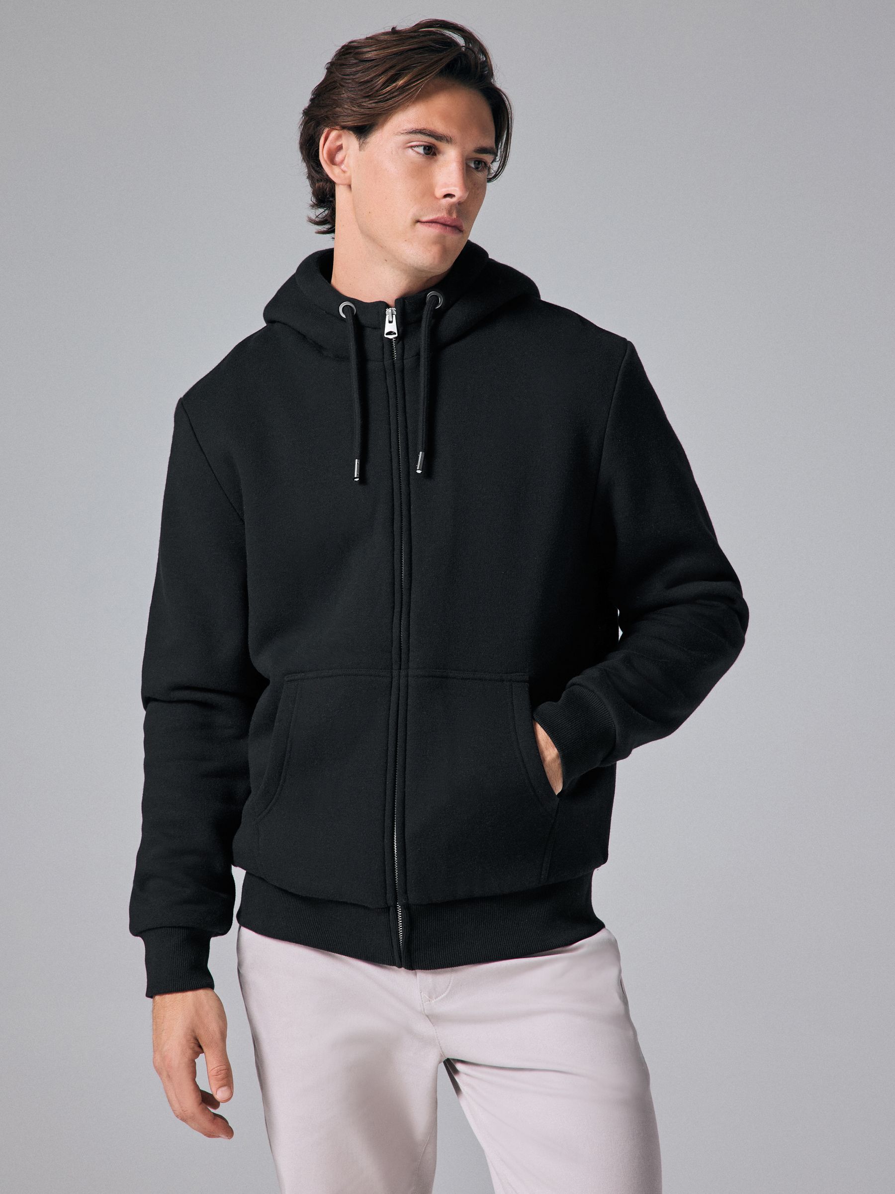 Buy Black Borg Fleece Lined Zip Through Hoodie from Next USA