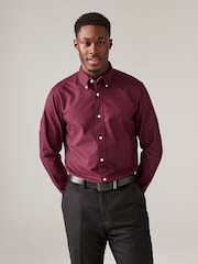 Burgundy Red Slim Fit Long Sleeve Oxford Shirt - Image 1 of 10
