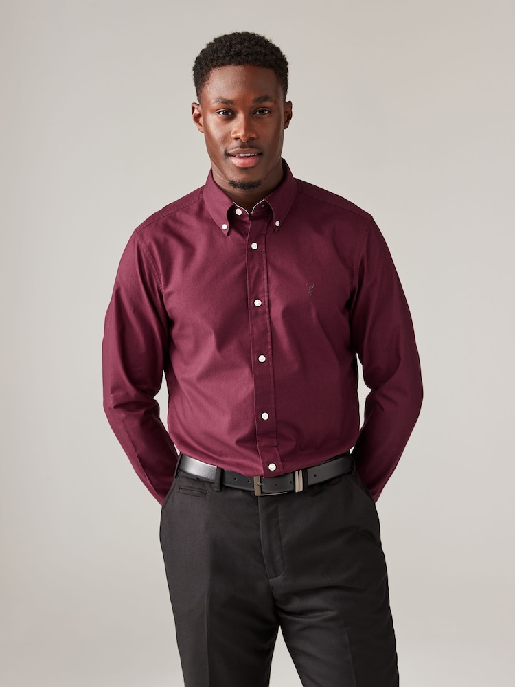 Burgundy Red Slim Fit Long Sleeve Oxford Shirt - Image 1 of 10