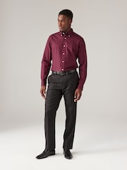 Burgundy Red Slim Fit Long Sleeve Oxford Shirt - Image 2 of 10
