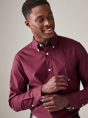 Burgundy Red Slim Fit Long Sleeve Oxford Shirt - Image 5 of 10