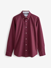 Burgundy Red Slim Fit Long Sleeve Oxford Shirt - Image 8 of 10