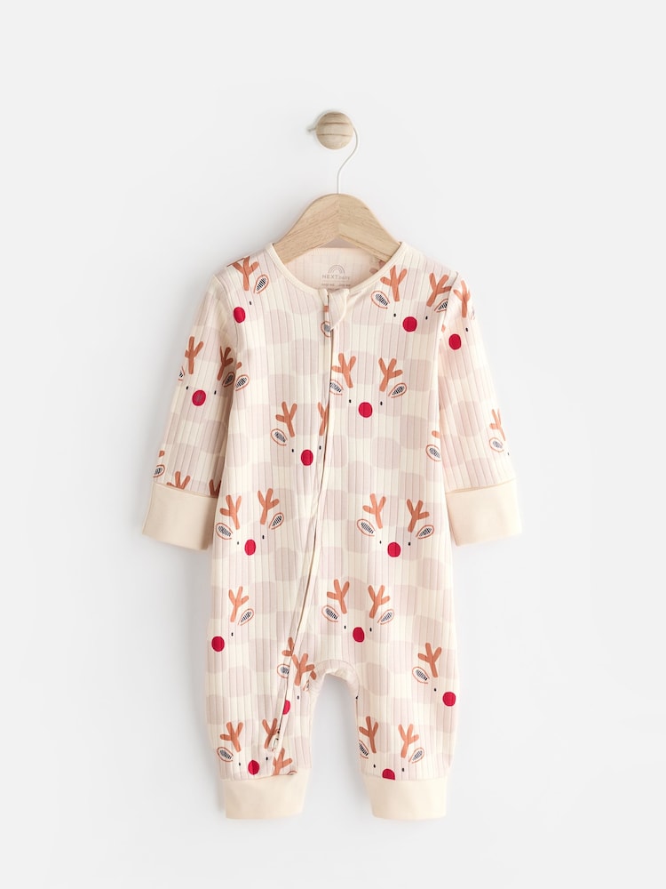 Neutral Baby Reindeer Christmas 100% Cotton Sleepsuit (0mths-3yrs) - Image 1 of 11