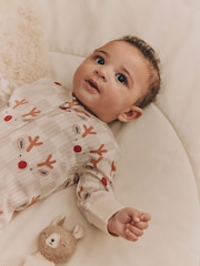 Neutral Baby Reindeer Christmas 100% Cotton Sleepsuit (0mths-3yrs) - Image 4 of 11