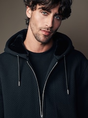 Black Premium Textured Faux Fur Lined Zip Up Fleece - Image 5 of 11