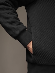 Black Premium Textured Faux Fur Lined Zip Up Fleece - Image 6 of 11