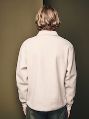 Ecru Natural Zip Neck Borg Fleece Sweatshirt - Image 3 of 7