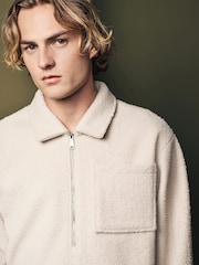 Ecru Natural Zip Neck Borg Fleece Sweatshirt - Image 4 of 7