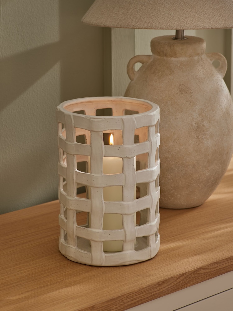 Cream Lattice Hurricane Candle Holder - Image 2 of 5