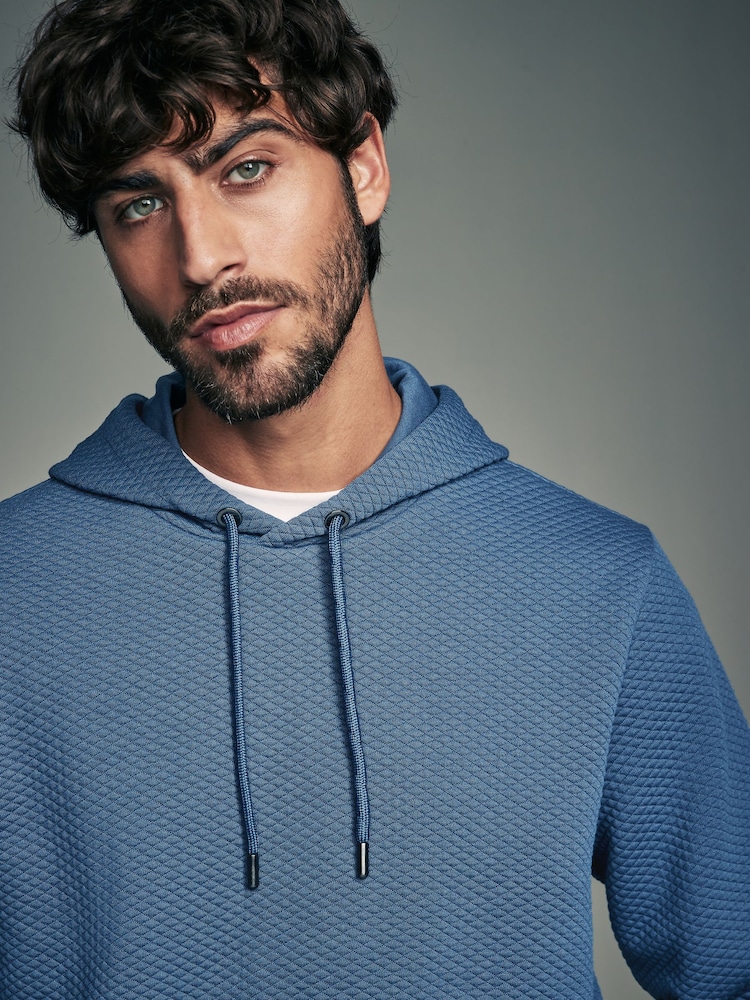 Bright Blue Textured Overhead Hoodie - Image 1 of 9