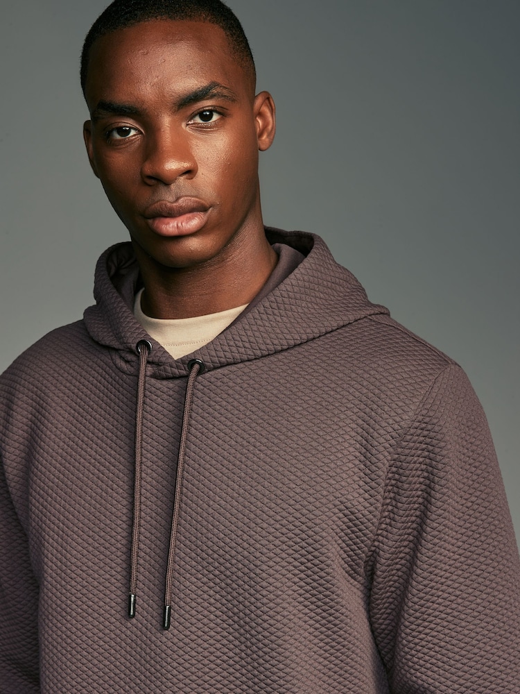 Purple Hooded Textured Overhead Hoodie - Image 1 of 9 Purple Hooded Textured Overhead Hoodie - Image 1 of 9