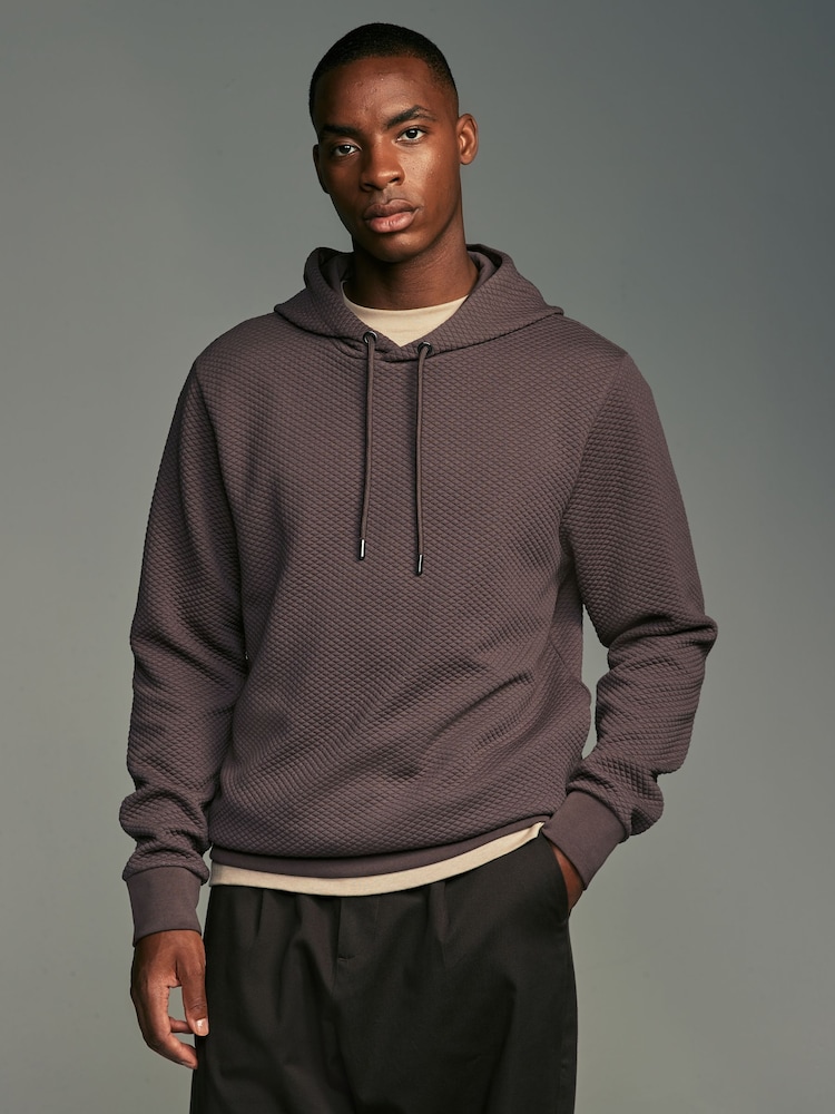Purple Hooded Textured Overhead Hoodie - Image 2 of 9 Purple Hooded Textured Overhead Hoodie - Image 2 of 9