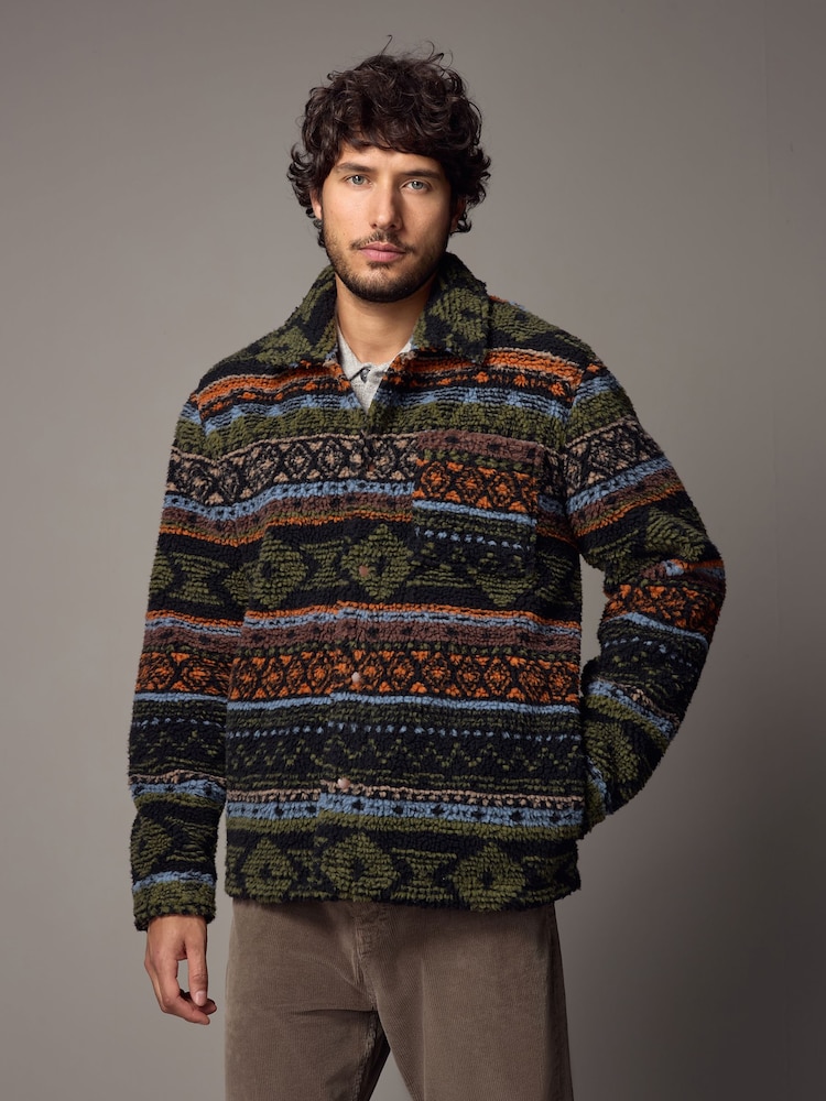Black/Green Printed Fleece Shacket - Image 1 of 12