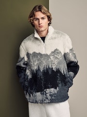 Grey Printed Quarter Zip Neck Fleece - Image 1 of 12