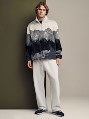 Grey Printed Quarter Zip Neck Fleece - Image 2 of 12