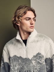 Grey Printed Quarter Zip Neck Fleece - Image 4 of 12