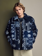 Blue/Navy Printed Fleece Shacket - Image 1 of 10