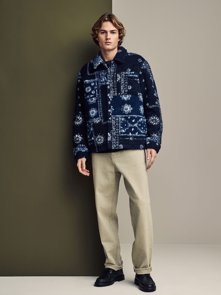 Blue/Navy Printed Fleece Shacket - Image 2 of 10