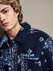Blue/Navy Printed Fleece Shacket - Image 4 of 10