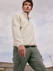 Ecru Zip Neck Borg Fleece Lined Jacket - Image 2 of 9