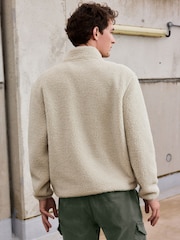 Ecru Zip Neck Borg Fleece Lined Jacket - Image 3 of 9