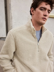 Ecru Zip Neck Borg Fleece Lined Jacket - Image 5 of 9