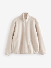 Ecru Zip Neck Borg Fleece Lined Jacket - Image 6 of 9