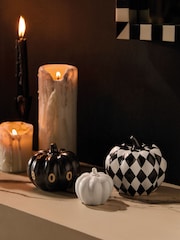 Set of 3 Black/White Autumn Pumpkin Ornaments - Image 1 of 4