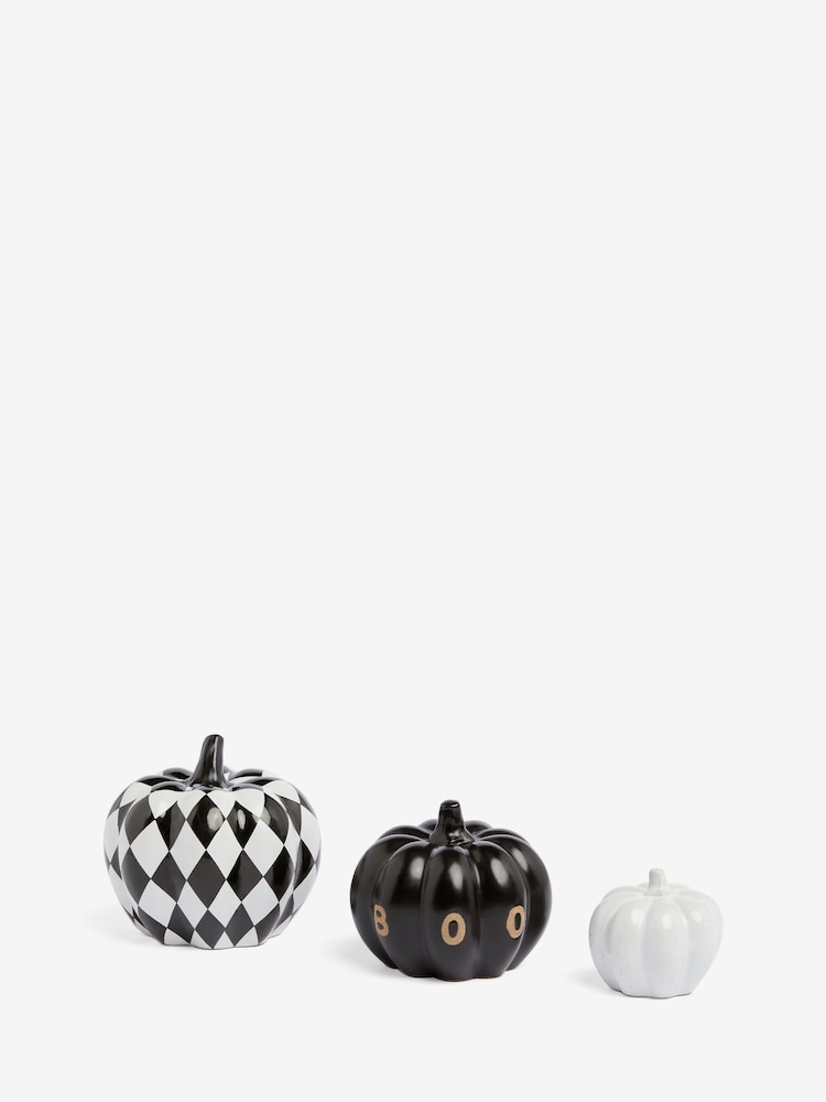Set of 3 Black/White Autumn Pumpkin Ornaments - Image 2 of 4