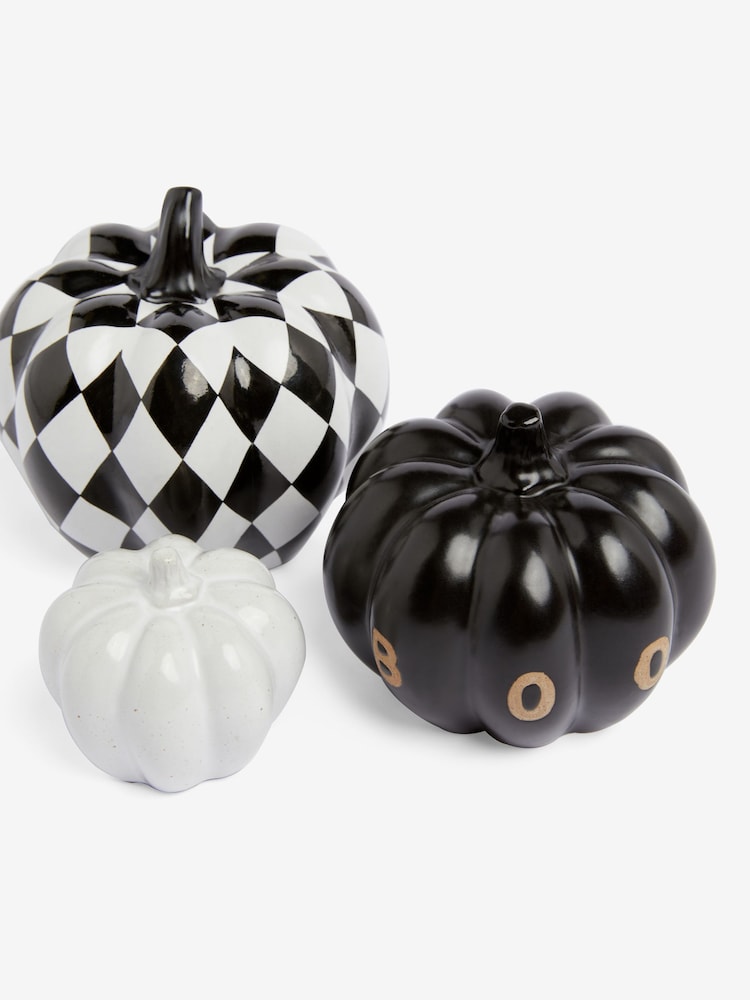 Set of 3 Black/White Autumn Pumpkin Ornaments - Image 4 of 4