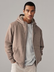 Neutral Borg Fleece Lined Zip Up Hoodie - Image 1 of 12