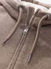 Neutral Borg Fleece Lined Zip Up Hoodie - Image 10 of 12