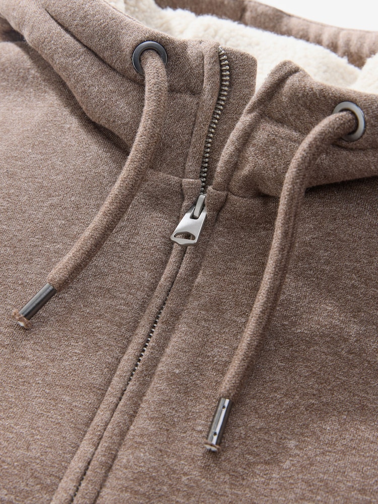 Neutral Borg Fleece Lined Zip Up Hoodie - Image 10 of 12