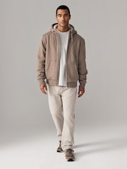 Neutral Borg Fleece Lined Zip Up Hoodie - Image 2 of 12