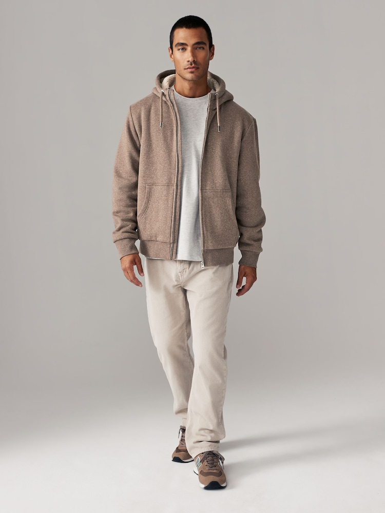 Neutral Borg Fleece Lined Zip Up Hoodie - Image 2 of 12