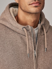 Neutral Borg Fleece Lined Zip Up Hoodie - Image 4 of 12