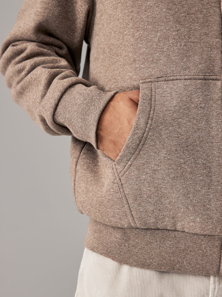 Neutral Borg Fleece Lined Zip Up Hoodie - Image 5 of 12