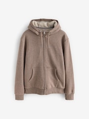 Neutral Borg Fleece Lined Zip Up Hoodie - Image 6 of 12