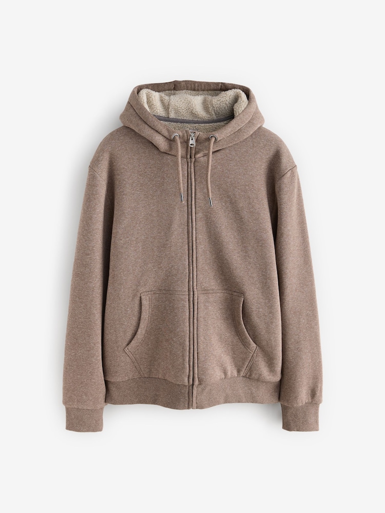 Neutral Borg Fleece Lined Zip Up Hoodie - Image 6 of 12