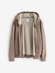 Neutral Borg Fleece Lined Zip Up Hoodie - Image 8 of 12