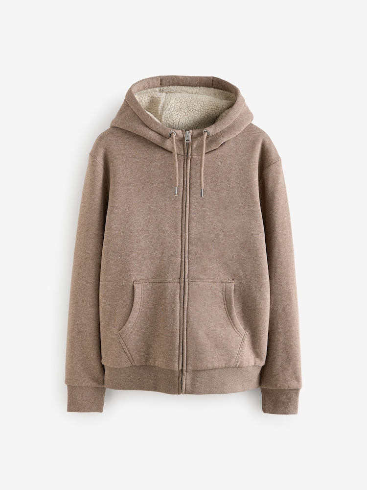 Neutral Borg Fleece Lined Zip Up Hoodie - Image 8 of 12
