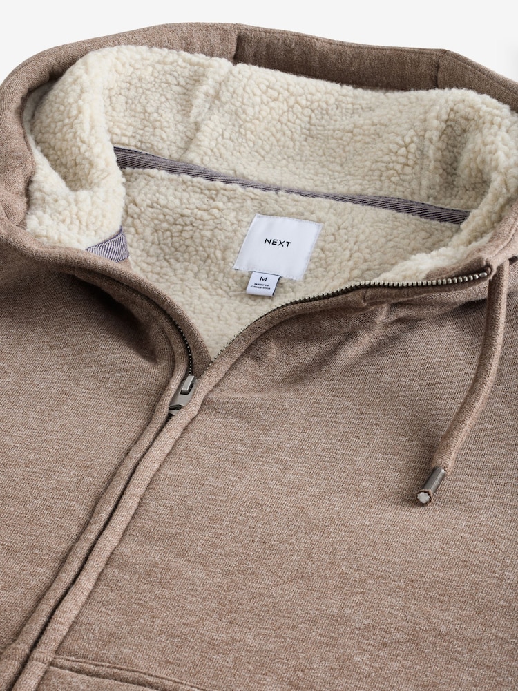 Neutral Borg Fleece Lined Zip Up Hoodie - Image 9 of 12