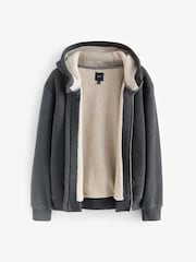 Slate Grey Borg Fleece Lined Zip Up Hoodie - Image 10 of 12