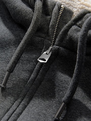 Slate Grey Borg Fleece Lined Zip Up Hoodie - Image 11 of 12