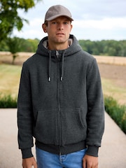 Slate Grey Borg Fleece Lined Zip Up Hoodie - Image 2 of 12