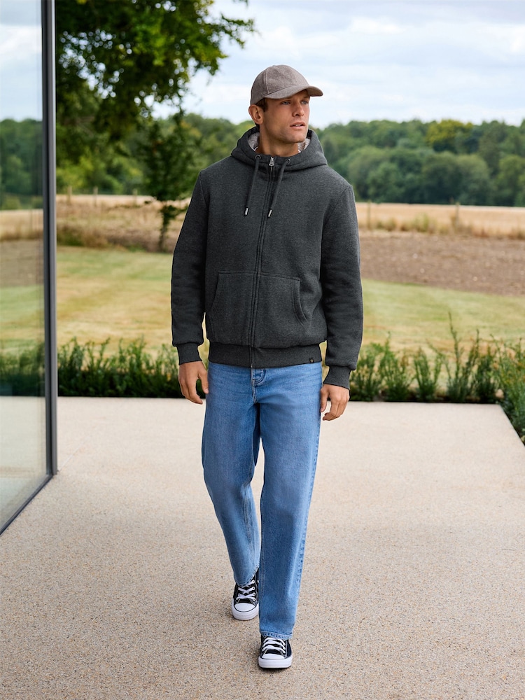 Slate Grey Borg Fleece Lined Zip Up Hoodie - Image 2 of 12