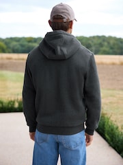 Slate Grey Borg Fleece Lined Zip Up Hoodie - Image 4 of 12