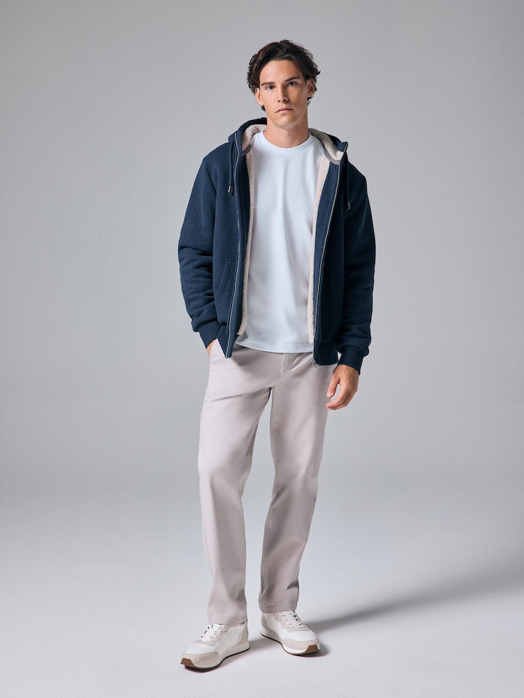 Navy Blue Borg Fleece Lined Zip Up Hoodie - Image 3 of 10