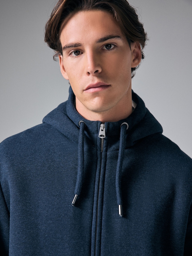 Navy Blue Borg Fleece Lined Zip Up Hoodie - Image 6 of 10